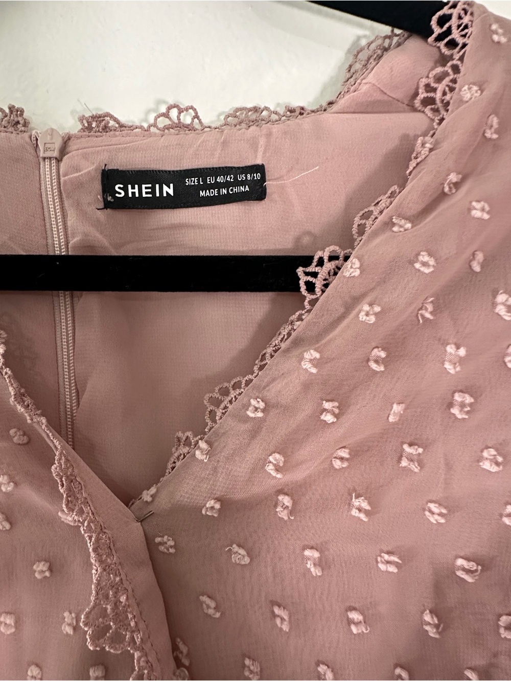 SHEIN Swiss Dot Ruffle Maxi Dress Pink Lace Flutter Sleeve Women Large - Picture 3 of 6